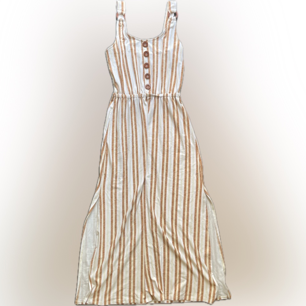 Derek Heart Tan and Cream Striped Maxi Dress